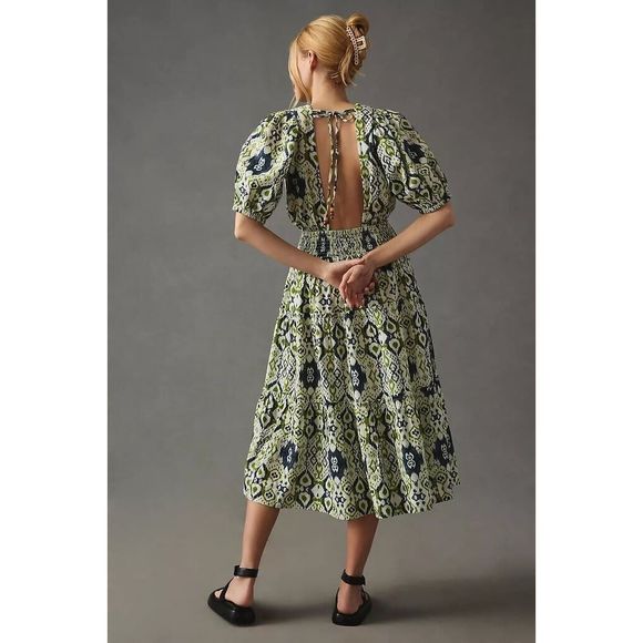 New Anthropolgie X THE ODELLS Smocked Puff-Sleeve Dress Size Large - Picture 3 of 9